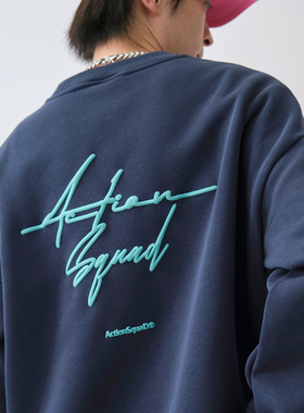 ACTIONS 基础立体发泡印花加绒圆领卫衣350G美式宽松情侣长袖上衣