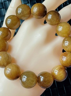 天然水晶手链发晶手链巴西黄发晶手链大颗粒男款17MM生日礼物饰品