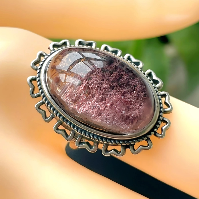 天然水晶戒指绿幽灵戒指巴西紫幽灵戒指戒面净体半盆银包生日礼物