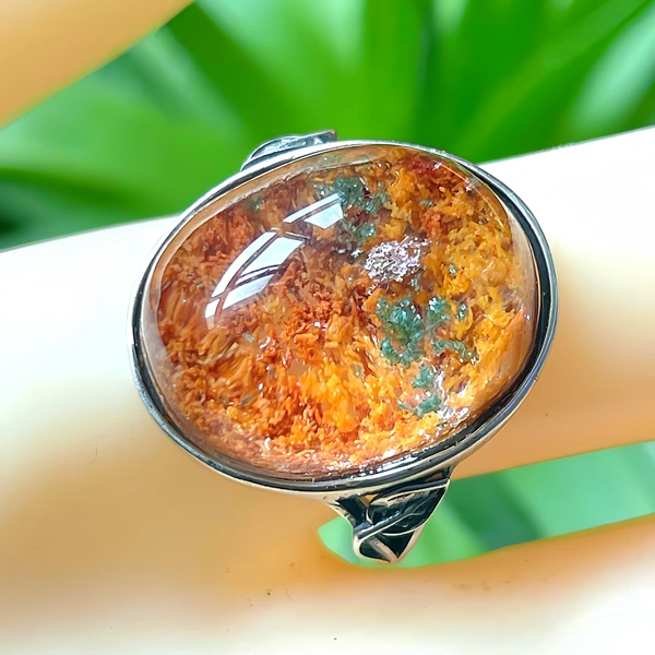 天然水晶戒指绿幽灵戒指巴西绿幽灵彩幽灵戒指活口银包生日礼物女