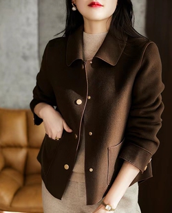 新款短毛呢大衣外套春天外套毛呢外套女款外搭翻领遮肚子秋冬洋气
