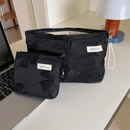 旅行便携式化妆包蝴蝶结帆布手拿