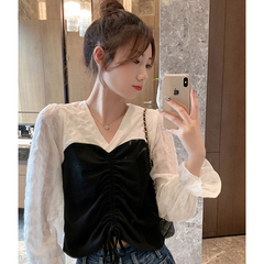 Collar long sleeve blouse women's autumn new style bubble sleeve women's French retro top