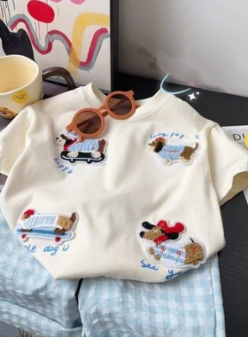 【立体卡通】25夏季新款儿童宽松韩版设计腊肠狗T恤爆款百搭短袖