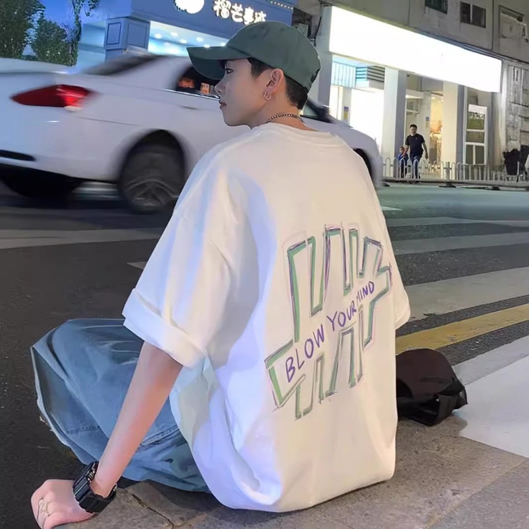 100%纯棉夏季短袖t恤男ins潮牌百搭潮流半袖宽松大码2-300斤上衣