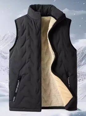 羊羔绒马甲男士秋冬季跨境加绒加厚外套保暖青年黑色宽松马夹外穿