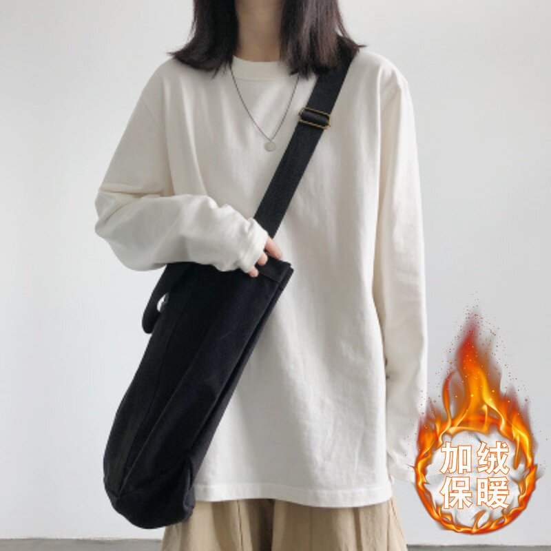 加绒长袖T恤女2025秋冬新款白色学生内搭保暖打底衫韩版上衣服女