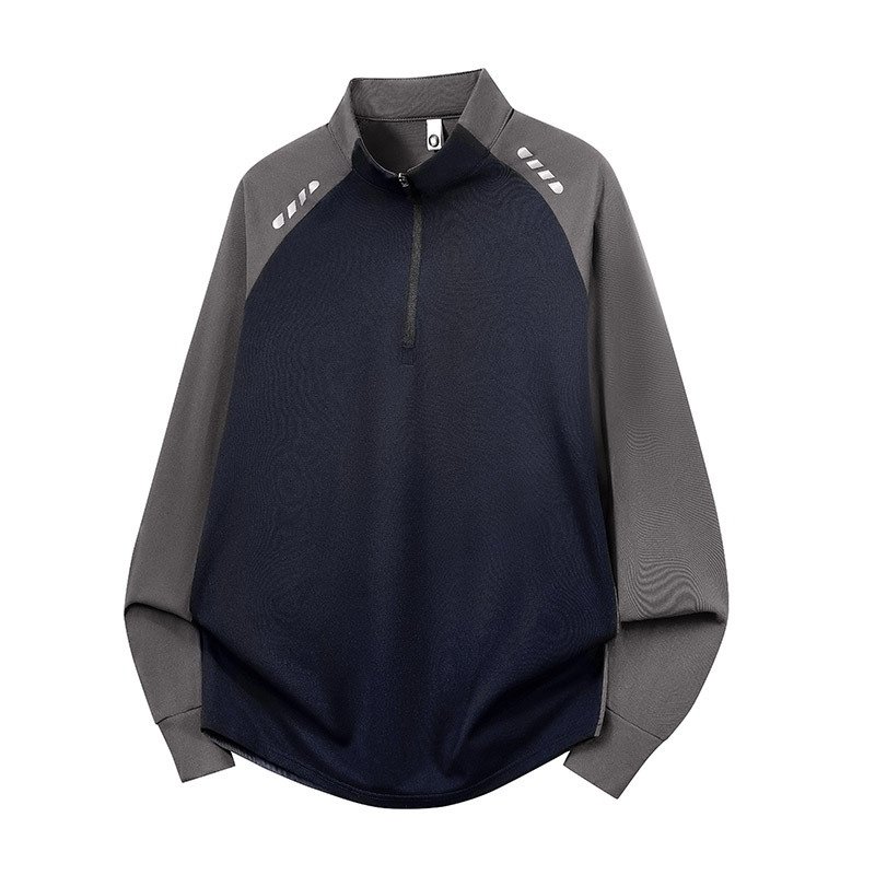 半拉链户外运动长袖速干衣秋季防晒反光男生跑步健身篮球服拼色T