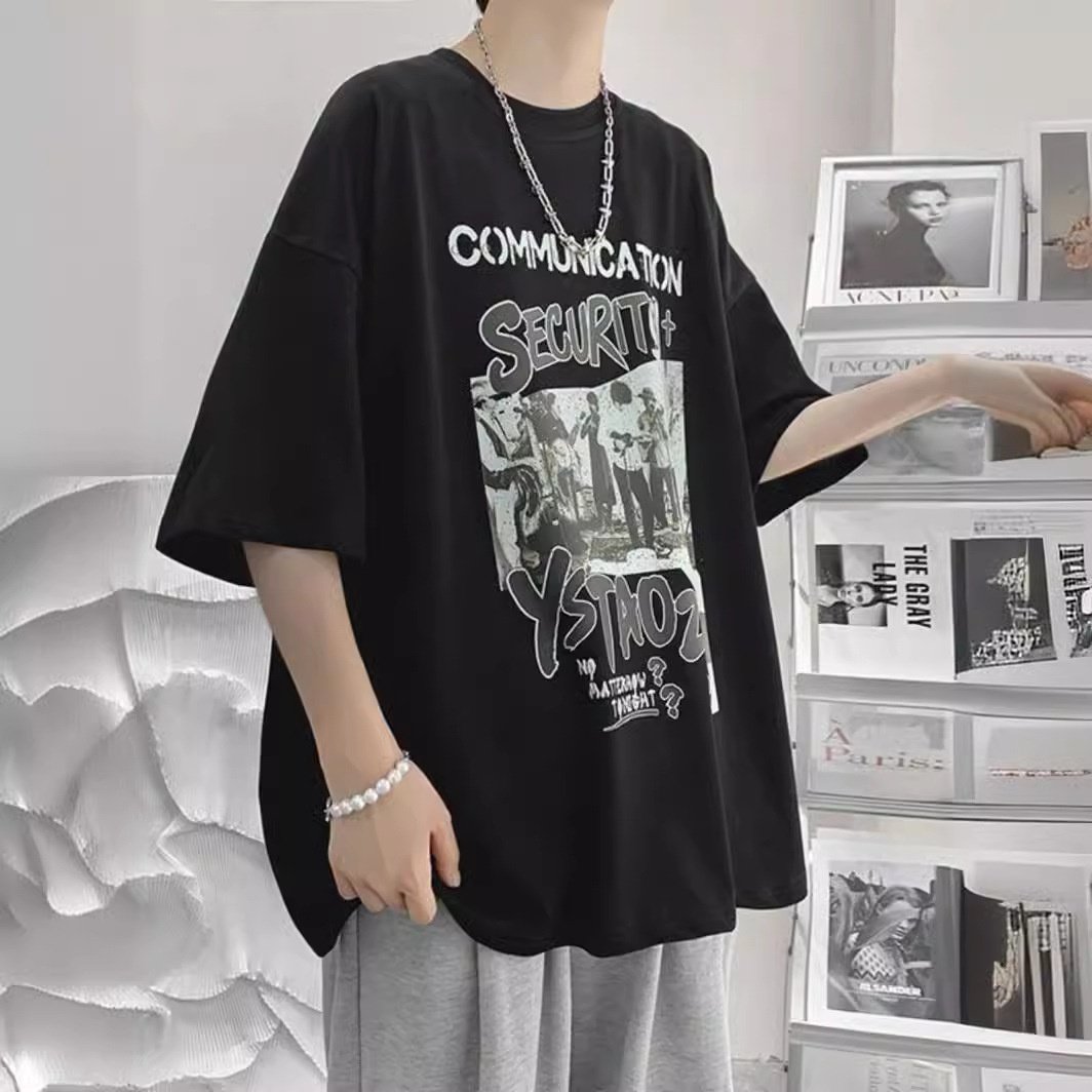 100%纯棉夏季宽松大码男装80-300斤短袖t恤港风复古上衣半袖潮牌