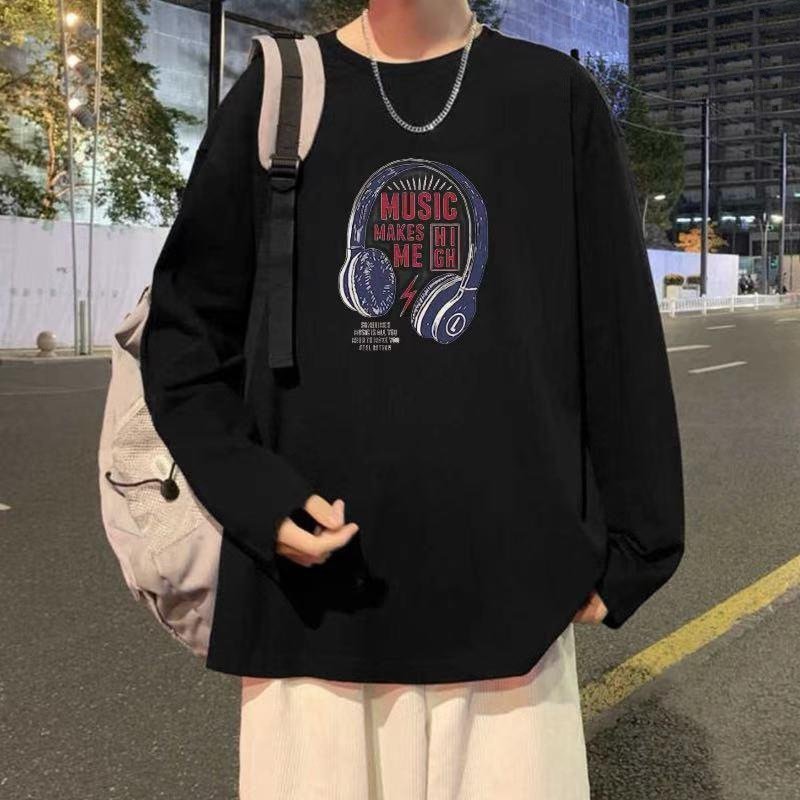 大码纯棉男士2-300斤春秋新款个性潮流时尚文艺设计宽松长袖T恤衫