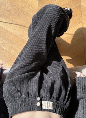 灰色雪尼尔阔腿裤女秋冬2025新款垂感窄版直筒冬天加绒灯芯绒裤子