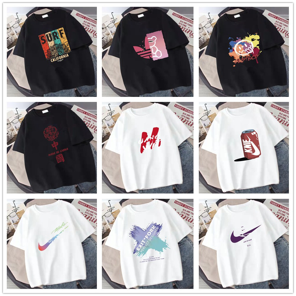 纯棉t恤衫2022新款潮牌200克男式宽松大码圆领印花运动打底上衣