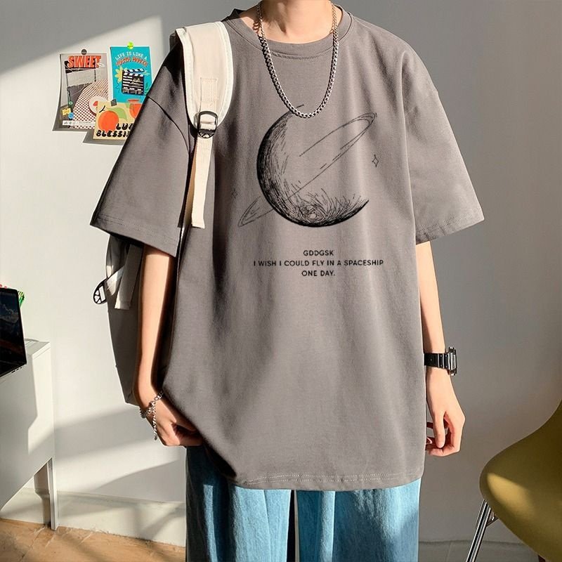 100%纯棉重磅T恤男字母潮牌百搭ins潮流超火cec短袖宽松新款大码