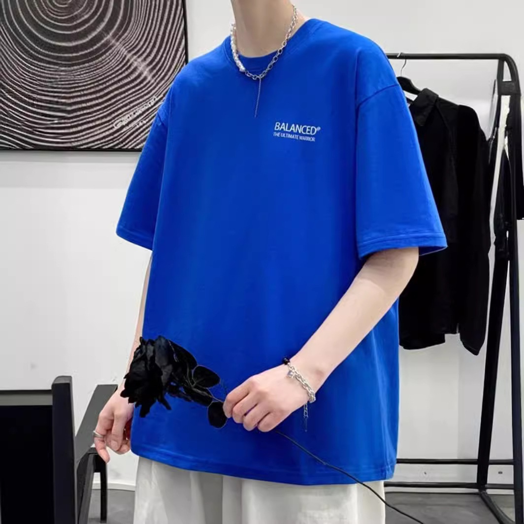 100%纯棉夏季宽松大码2-300斤潮流T恤短袖青少年男简约百搭体恤衫