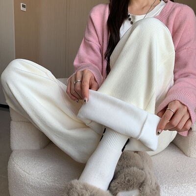 运动裤女2025新款秋冬季加绒加厚棉裤阔腿卫裤束脚休闲灯芯绒裤子