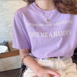 女装 字母印花短袖 宽松学生上衣2025夏季 韩版 潮 t恤女网红超火新款