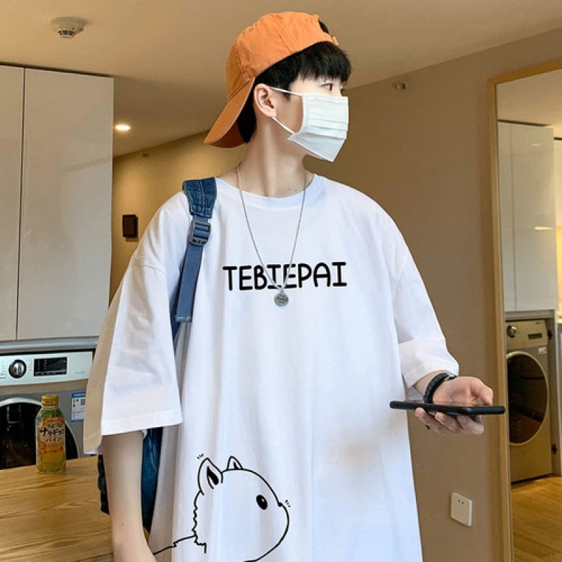 重磅大码夏季男士通勤风日常小众T恤纯棉100%宽松半袖ins韩版短袖