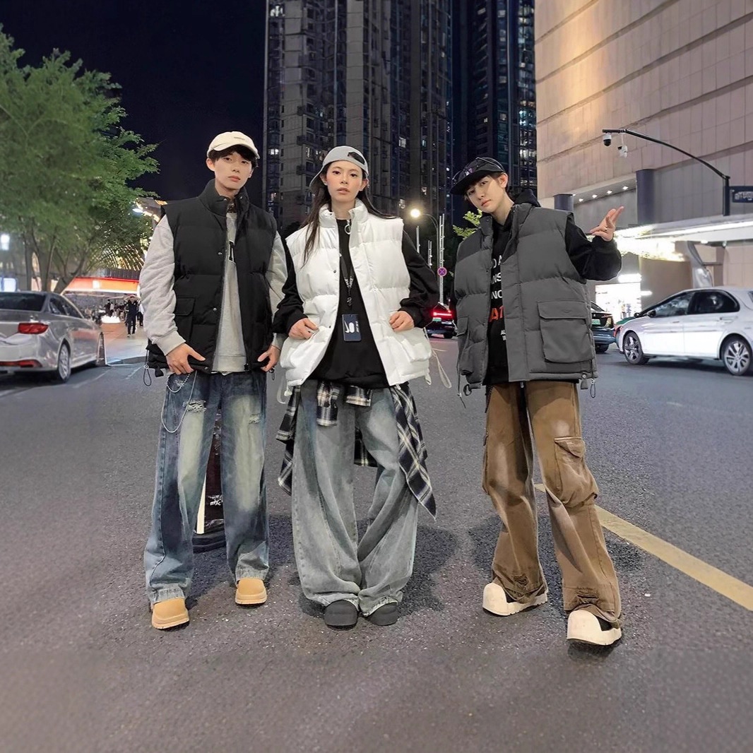 男女冬季羽绒棉服马甲保暖无袖棉衣美式立领背心坎肩休闲工装外套