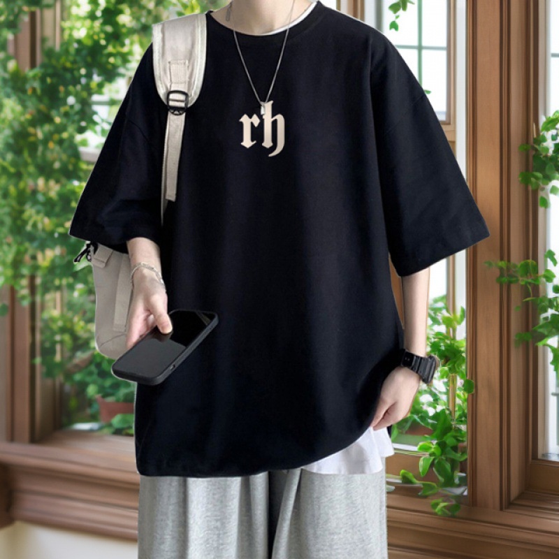 潮流大码男装夏季重磅宽松2-300斤胖子半袖T恤衫圆领印花短袖上衣