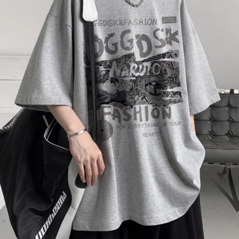 大码胖子200斤美式复古短袖t恤100%纯棉夏季潮流百搭男士宽松上衣