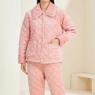 flossy弗劳思冬季女士加绒三层加厚保暖家居服套装B33D274