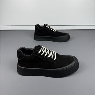 冬季新款真皮加绒保暖磨砂皮时尚休闲鞋百搭厚底增高板鞋潮流男鞋