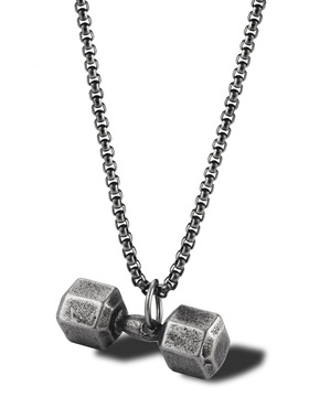健身哑铃杠铃项链钛钢吊坠 欧美个性潮人男女情侣运动举重配饰品