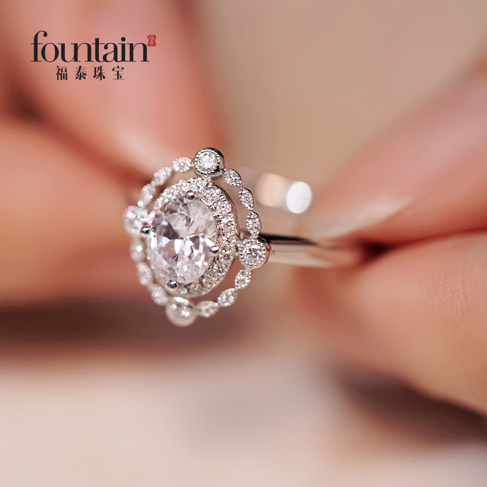 fountain福泰珠宝婚戒系列 伊芙花环18k金椭圆形镶钻戒结婚戒指