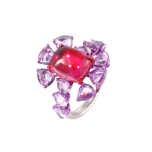 福泰珠宝 悬浮色彩系列 晨曦之心 卢比莱彩色18k金镶嵌彩蓝宝戒指