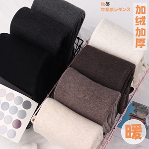 秋冬季加绒加厚打底裤女高腰日系竖条纹奶咖色连裤袜保暖棉裤踩脚