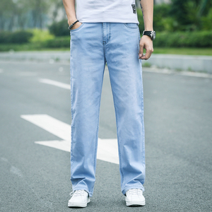 夏季薄款直筒牛仔裤男士宽松大码弹力休闲牛仔长裤子修身男裤韩版