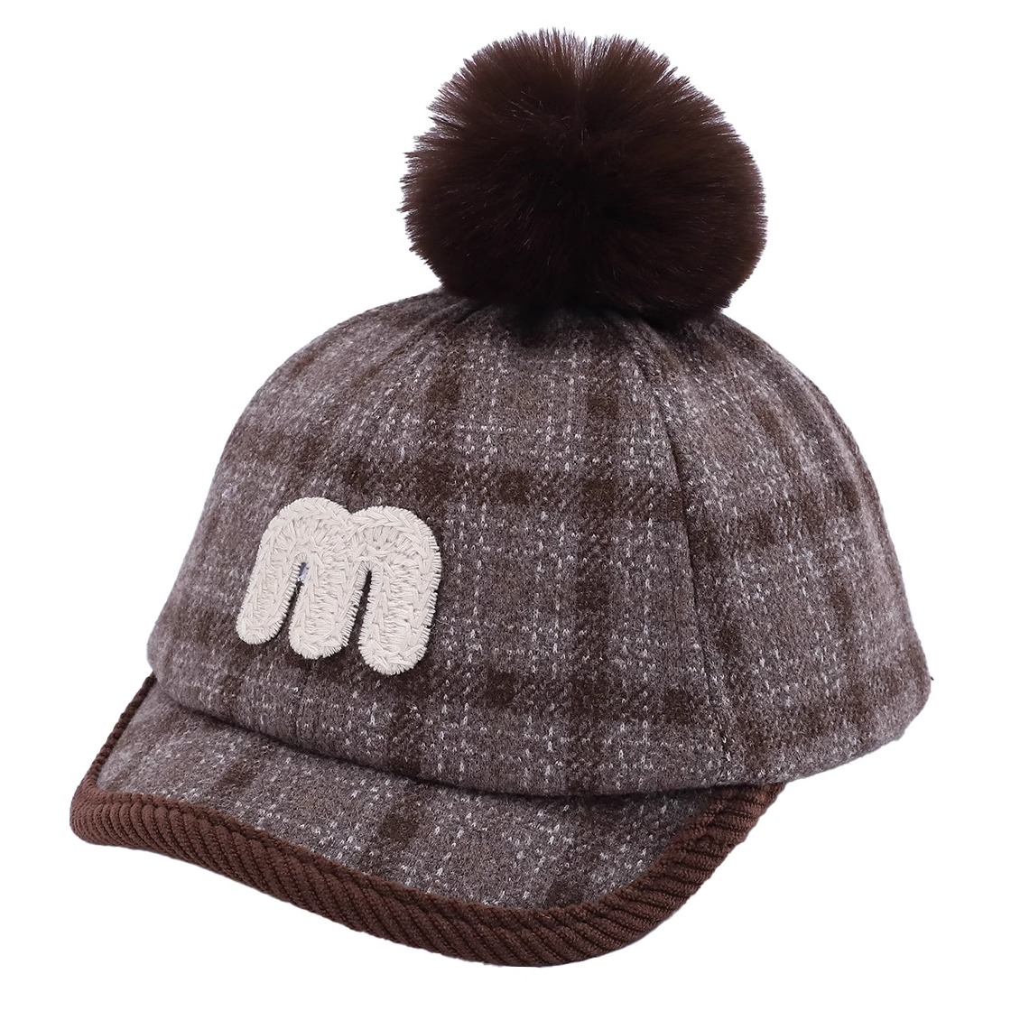 日系复古格子M贴布英文字母帽