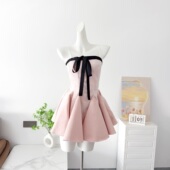 韩版 舒衣家韩系纯欲风蝴蝶结抹胸连衣裙女春秋气质打底上衣两件套