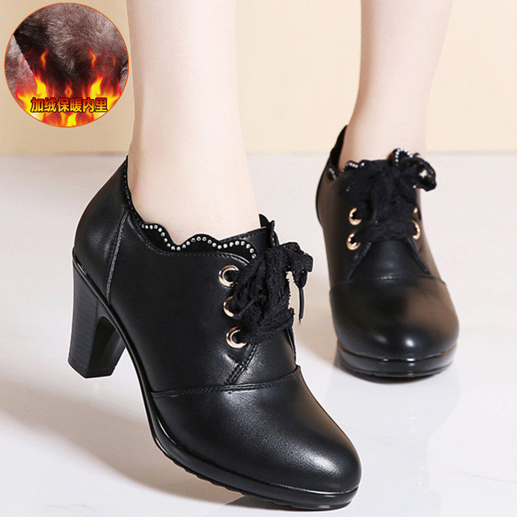春秋季高跟鞋中年女鞋中跟深口单鞋粗跟系带皮鞋工作鞋真皮妈妈鞋|ruв категории Женская обувь, низкий чистка - от Buy2taobao.com для оказания профессиональной услуги покупки агента Taobao