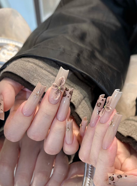 ElsaNai芒星法式豹纹手工穿戴甲甜酷风小众手绘显白气质美甲贴片