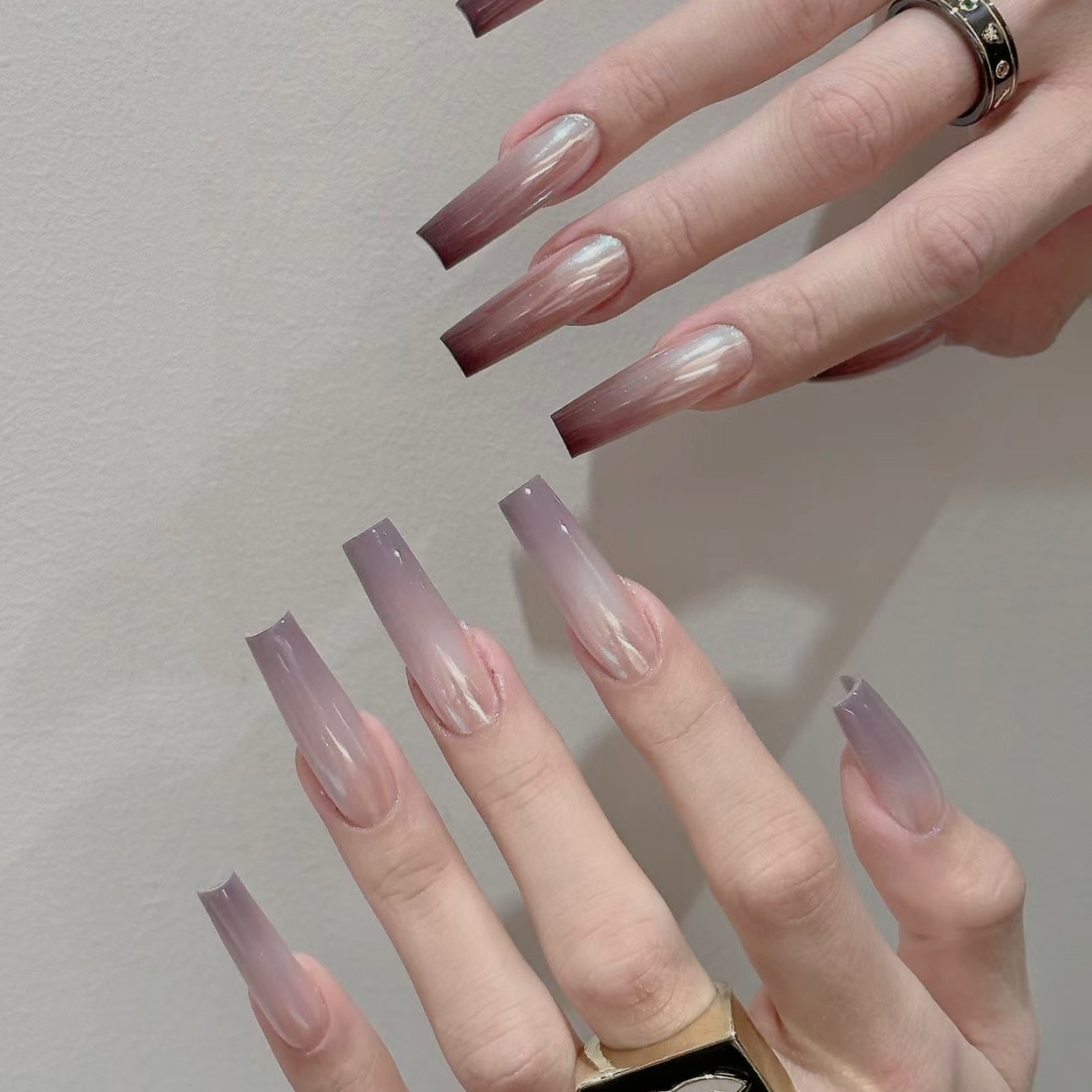 简约清爽夏日冰激凌双色渐变鸳鸯美甲手工定制穿戴甲假指甲成品贴