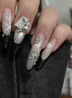 ElsaNail手工穿戴甲猫眼暗黑法式雪花甜酷爆闪堆钻超显白美甲可拆