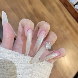 ElsaNail高品锆石手工穿戴甲高级感显白猫眼美甲定制假指甲可拆卸