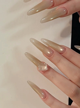 ElsaNail纯手工白开水白色猫眼美甲穿戴甲长款高级感夏天拍婚纱照
