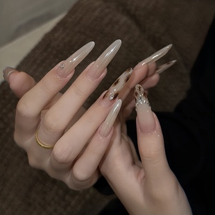 ElsaNail豹纹极光手工长穿戴甲高级感显白简约美甲定制假指甲贴片