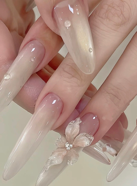 ElsaNail玻璃珠猫眼纯手工穿戴甲温柔感立体冰花美甲成品指甲贴片