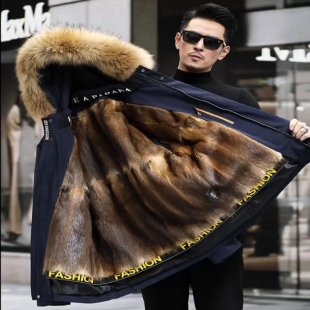 皮草外套 水貂毛可拆卸皮毛一体内胆青根貂派克服加厚冬季 男士 新款
