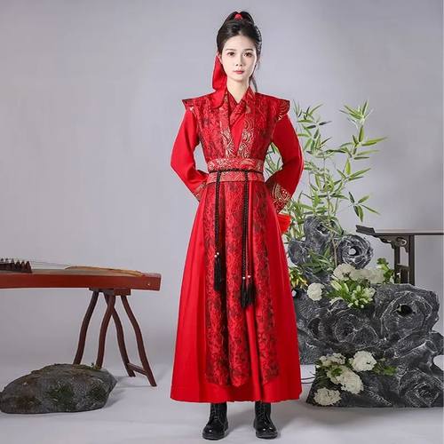 红色打鼓演出服男女侠客风花木兰剑舞国风古装象王行舞蹈服雪龙吟