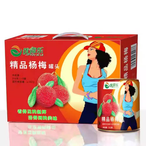 欢乐家杨梅罐头水果杂果肉果汁饮料零食12罐1箱包邮