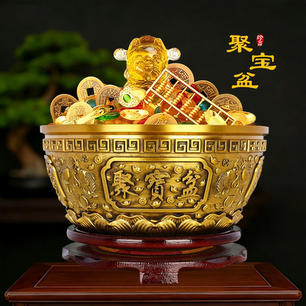 铜聚宝盆摆件客厅玄关书房桌面摆件店铺开业乔迁送礼黄铜工艺品