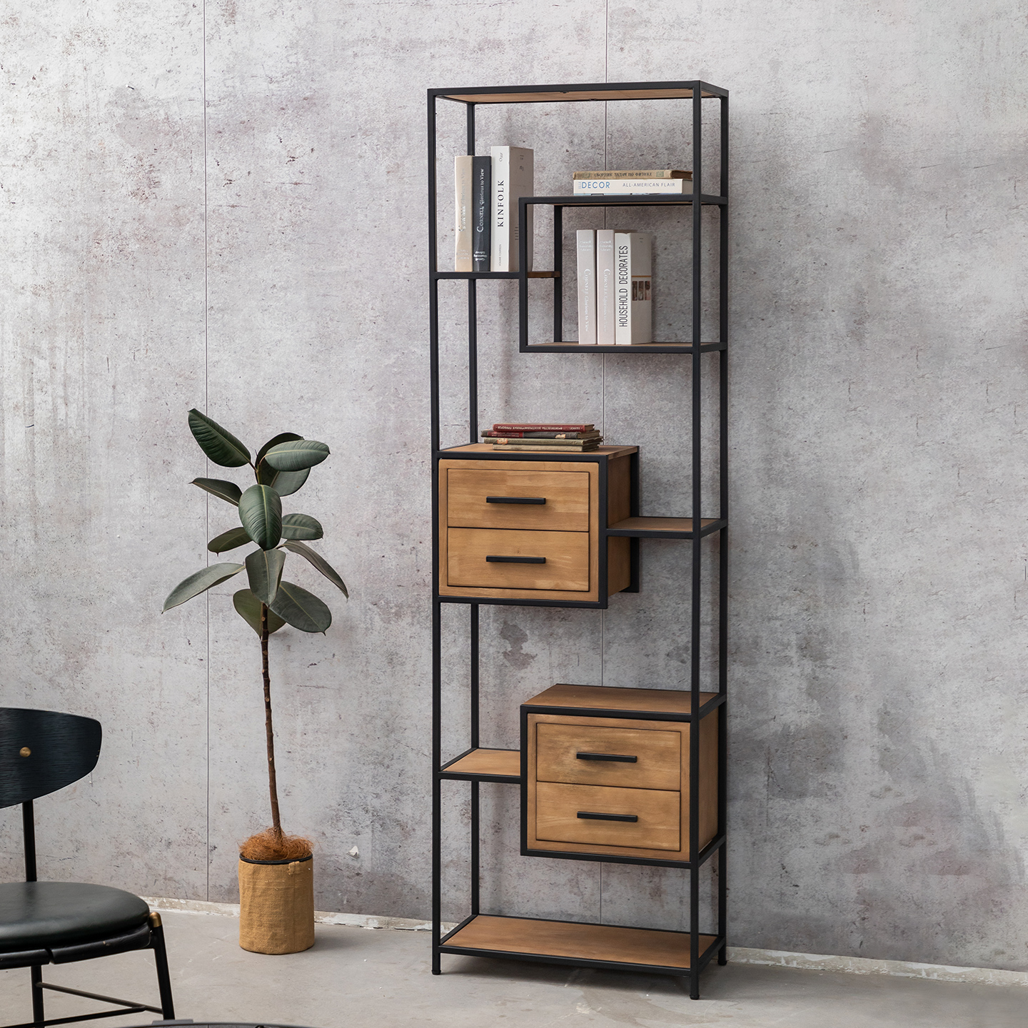 loft美式厨房铁艺置物架实木复古书架落地书柜陈列架子北欧多层架