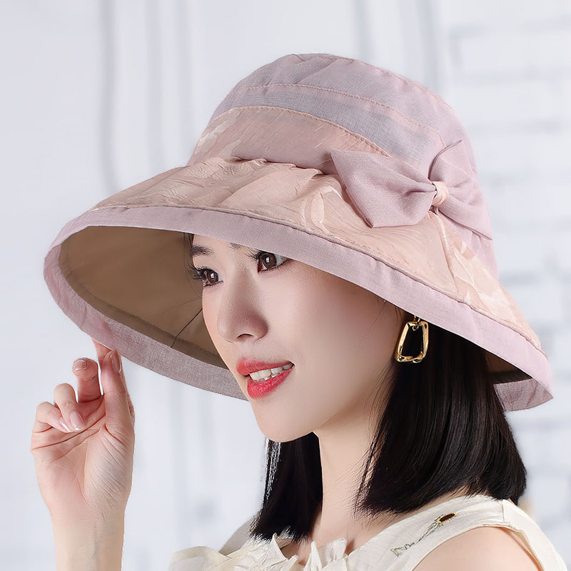 女士春夏天遮阳帽中老年防晒沙滩帽早秋薄款泡泡纱提花大沿太阳帽