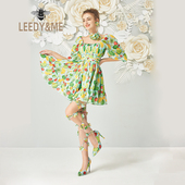 俏皮百褶短裙 一字肩印花公主出游度假修身 LEEDY＆ME2022夏季 新款