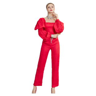 LEEDY＆ME新款惊艳套装一字肩泡泡袖时尚个性优雅派对刺绣礼服女