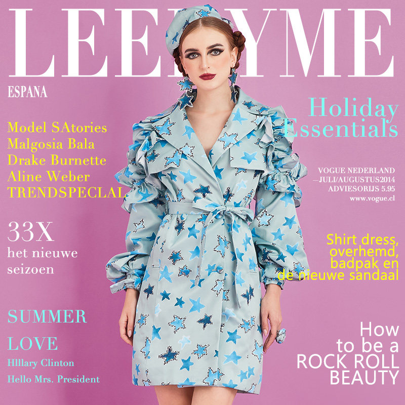 LEEDY&ME法式浪漫秋冬印花绑带花边口袋风衣外套裙日常通勤穿搭